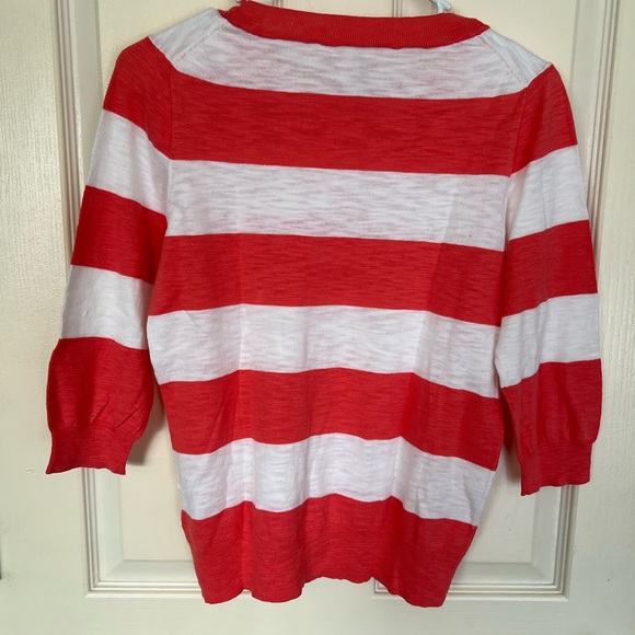 J. Crew Pink and White Knit Top 3/4 Sleeve 100% Cotton - Picture 8 of 9